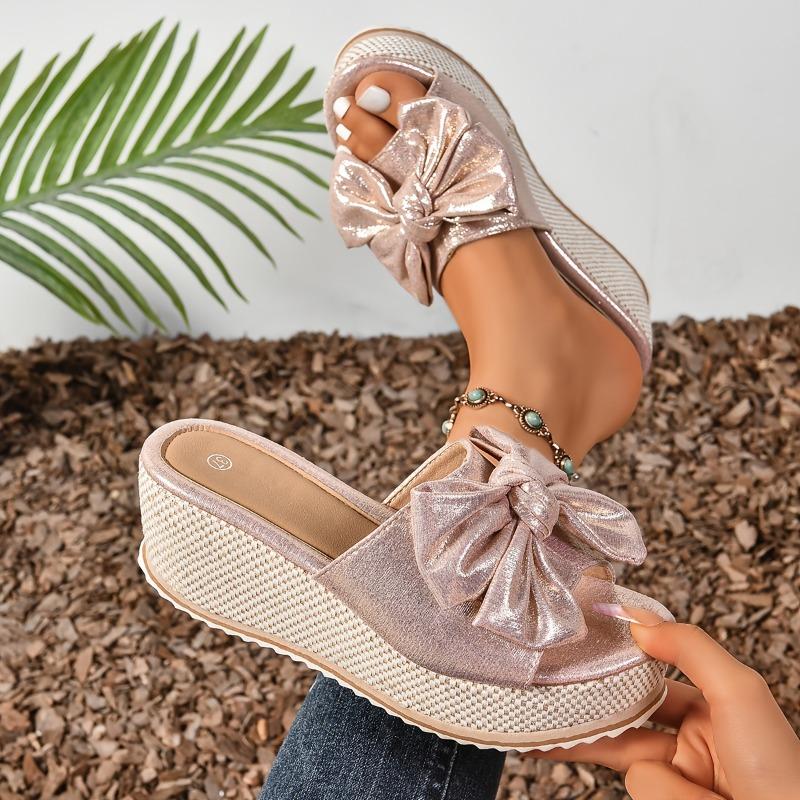 Women's Thick Sole Sandals Solid Color Versatile Bow High Quality Platform