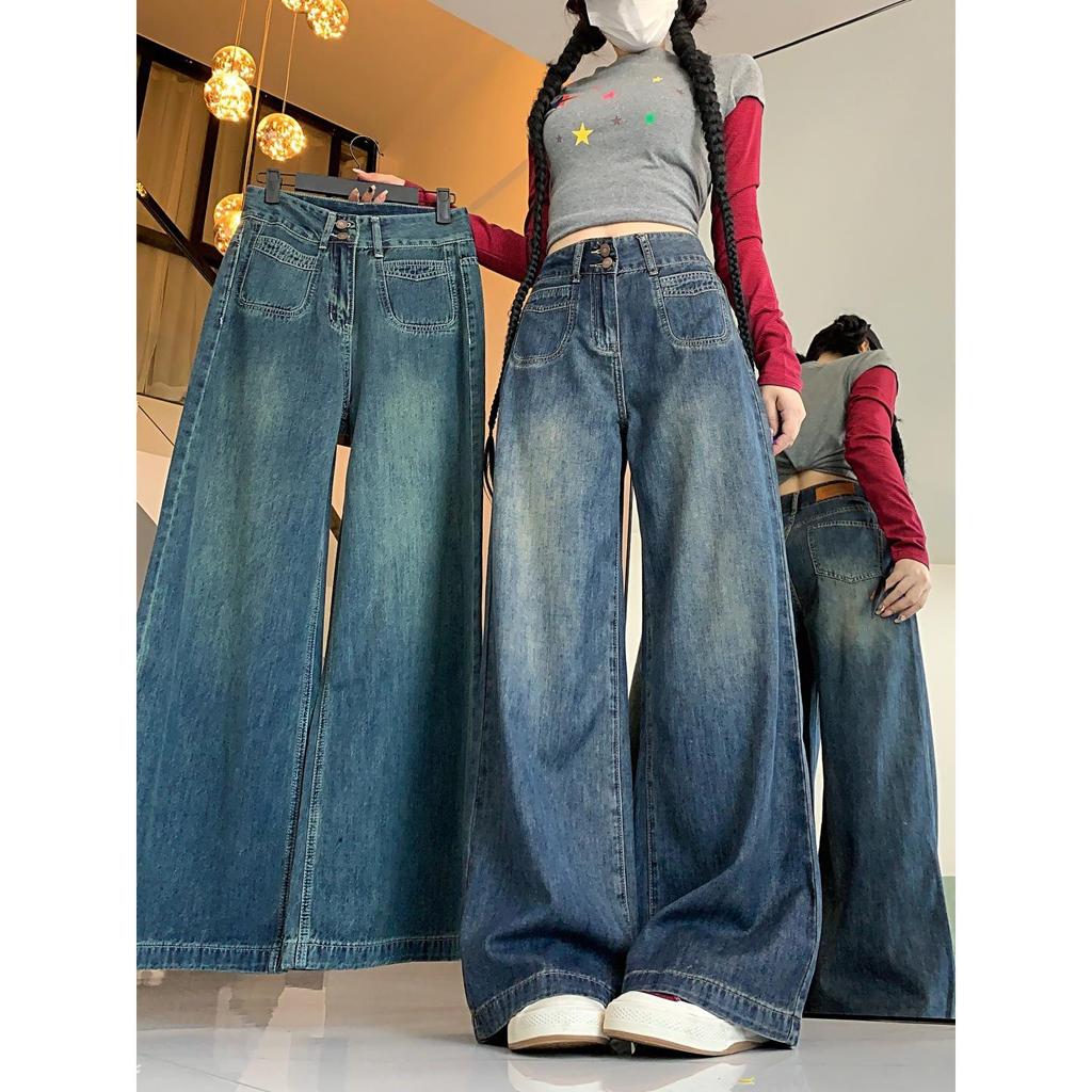 High Waist Retro Wide Leg Jeans for Women - Plus Size & Velvet Lined, Slimming A-Line Pants for Pear Shapes (Autumn/Winter)