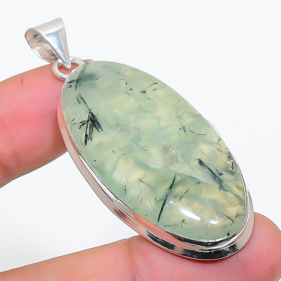 

Prehnite Gemstone Handmade 925 Solid Sterling Silver Jewelry Pendant 2.40 SU-10259