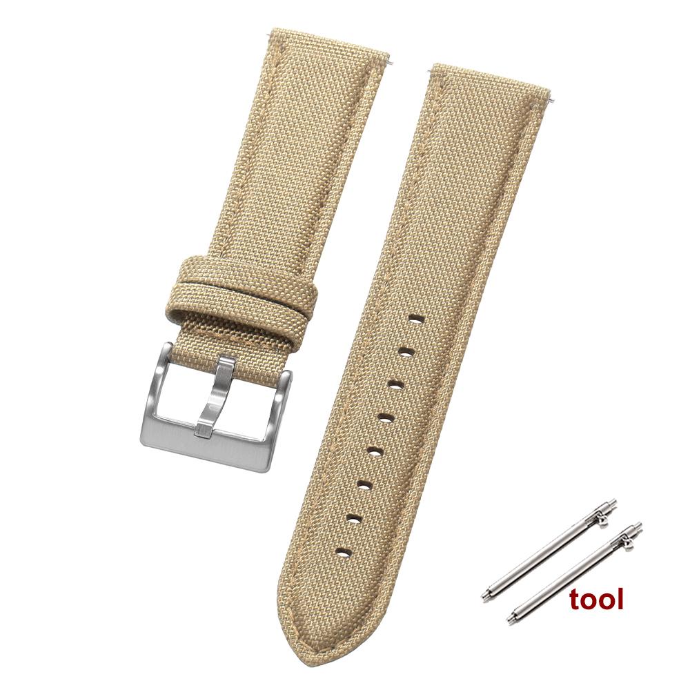 

Нейлоновый кожаный ремешок для часов с быстросъемным креплением 20 мм 22 мм с черной пряжкой Браслет Прочный военный холщовый ремешок для часов для мужчин женщин 20mm&Silver Buckle хаки