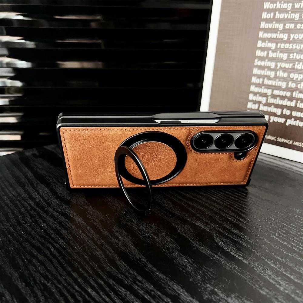 Leather Rotating Bracket Case for Samsung Galaxy Z Fold 6 4 3 ZFold Fold6 Magnetic Stand Holder Shockproof Cover