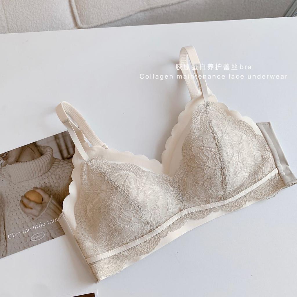 Collagen maintenance lace Japanese lace sweet and fresh seamless steel rim thin shoulder bra