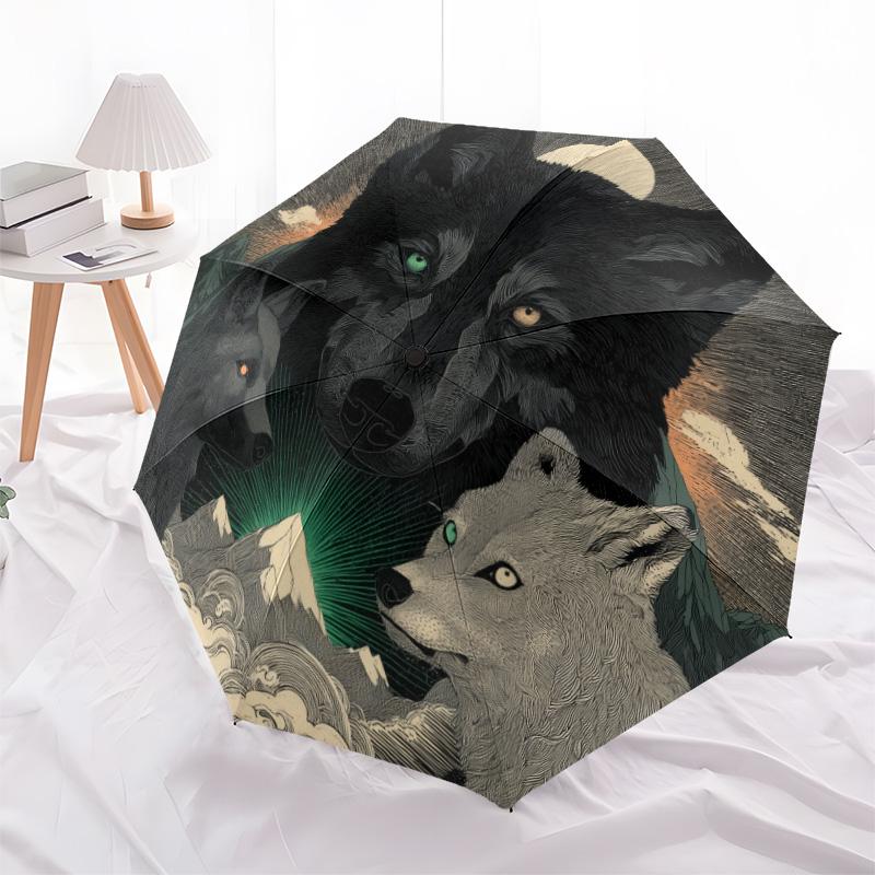 Wolf  Pattern, Automatic Folding Umbrella, Portable and Foldable Design, 8 Ribs, a Christmas or Birthday Gift.