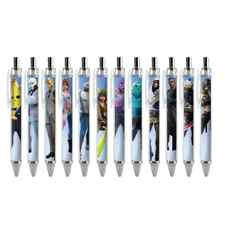 12pcs/set Fortnite Shooting Game Peripheral Ballpoint Pen Set Cartoon Anime Print Student Stationery Office Signature Supplies