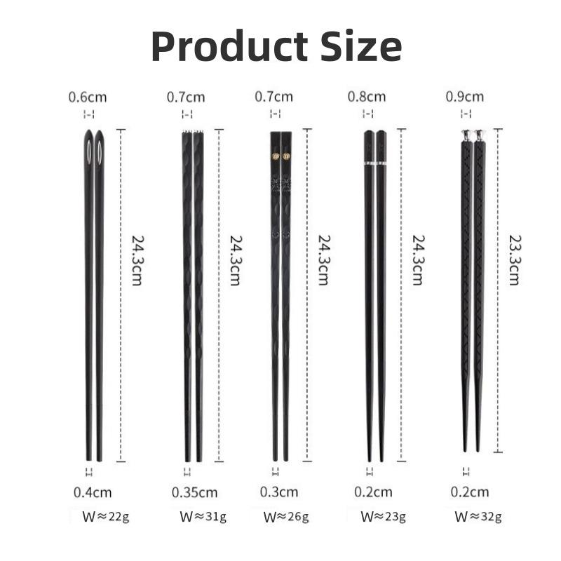 New 5 Pairs Black Silvery Alloy Chopsticks Non Moldy High-end Chopsticks Household Tableware for Easter, Ramadan, Christmas