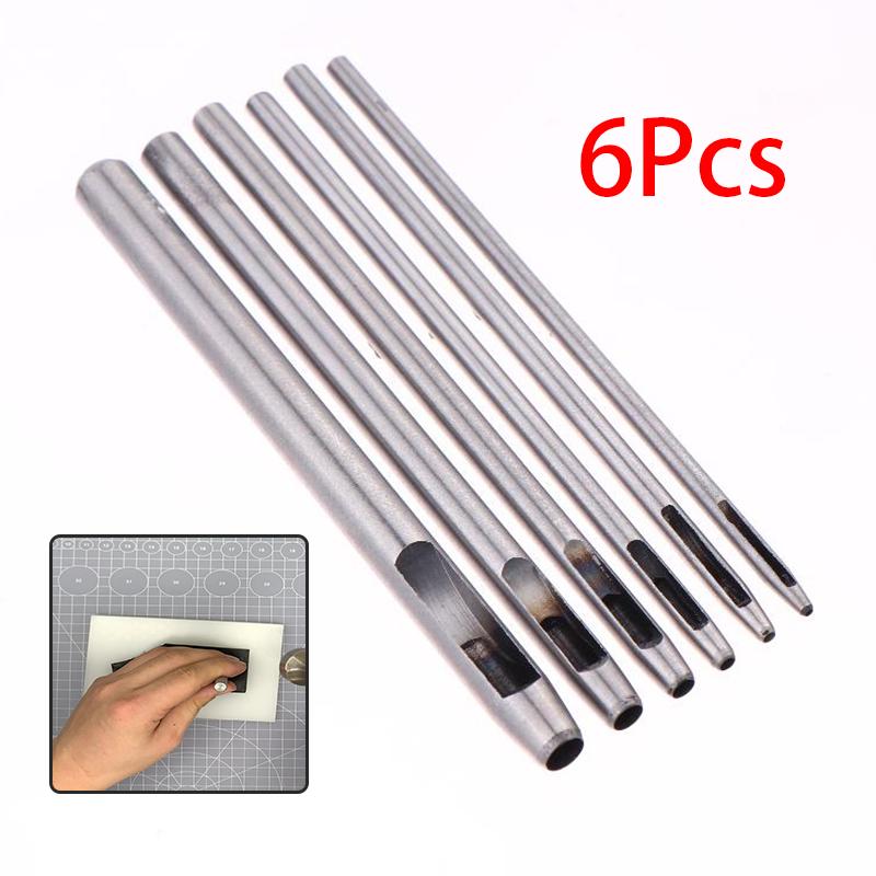 6Pcs Kit Hollow Punch Set Round Hole Punch Tool Steel Leather Craft Working For Watch Band,Fabric,Plastics,Gasket Belt
