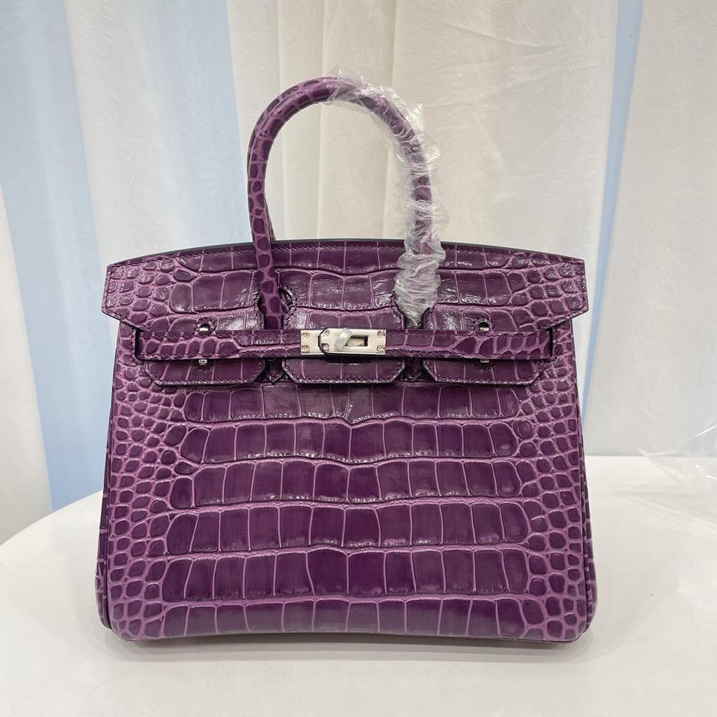 New Top-grain Cowhide Crocodile Pattern Women's Full Pair Version Shoulder Strap Version Handbag Lock Solid Color Women's Bag