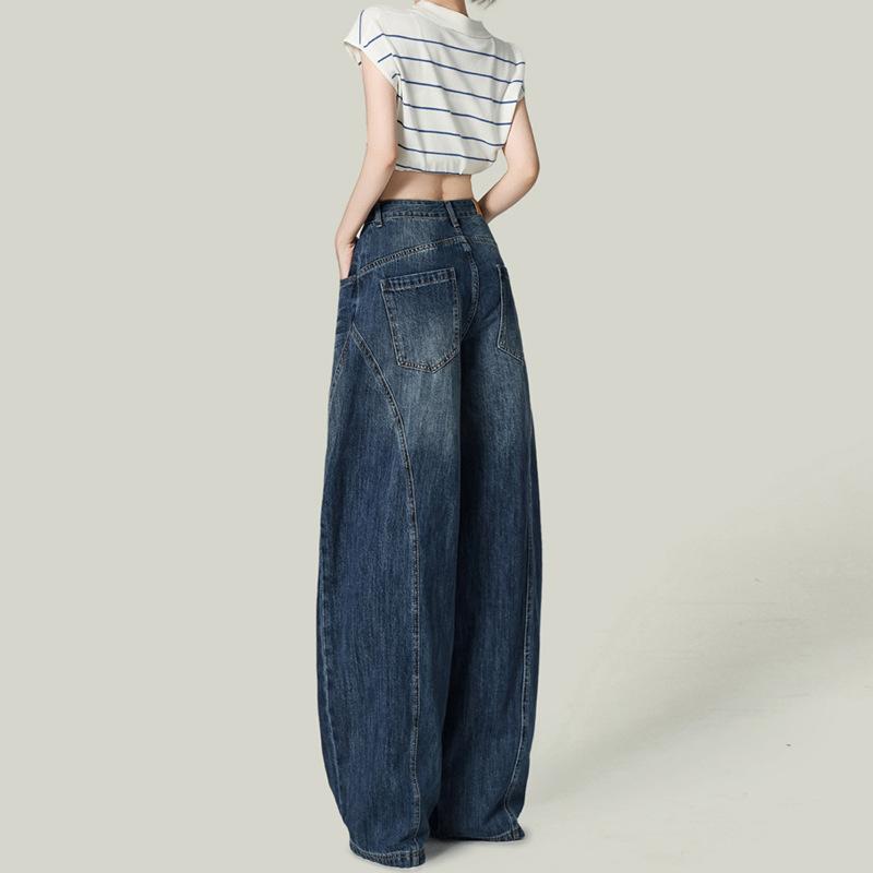 Winter new Spice Girl American retro blue slack wide-leg jeans high-waisted versatile and thin scimitar pants