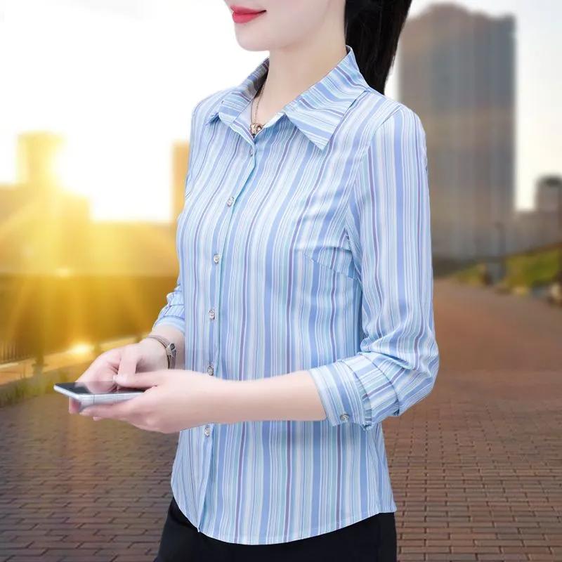 Women Blouse Office Ladies Silk Shirts Printed Tops