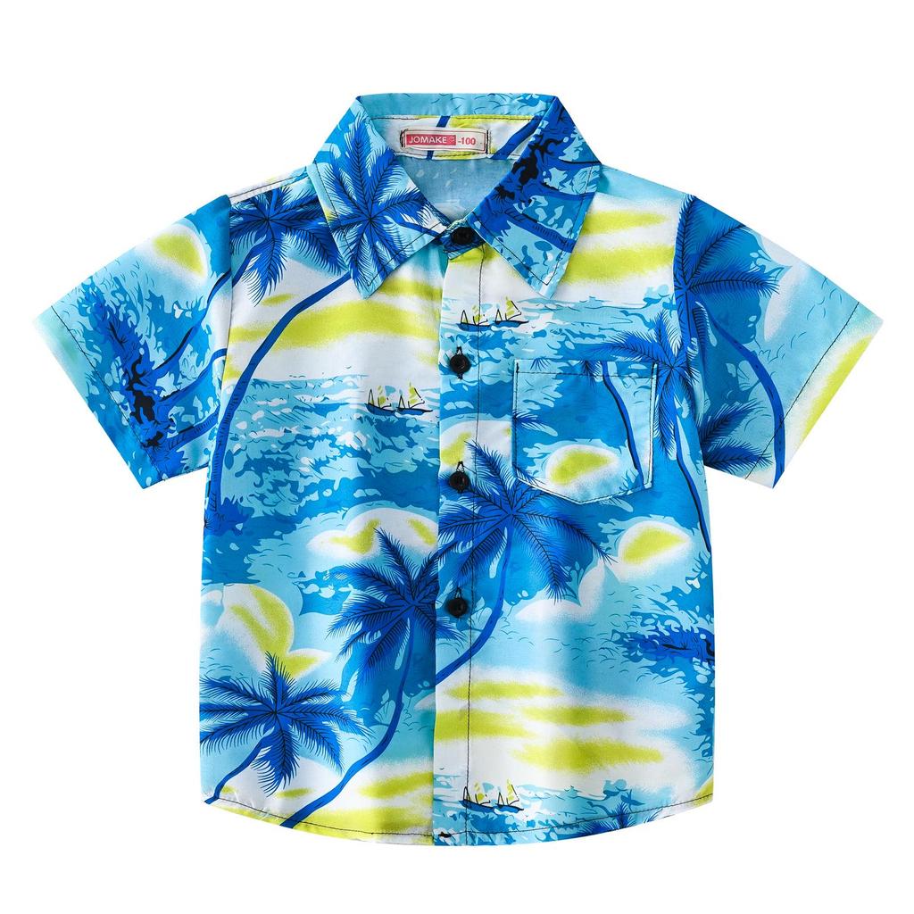Jungen Klassisches Strand Kokospalmen-Print Kurzarm Hemd Koreanischer Stil