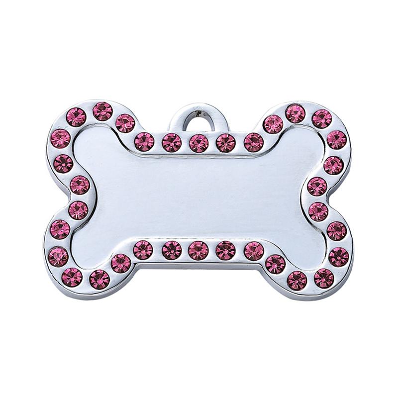 Custom Dog & Cat Name Tags with Bling-bling Rhinestone Bone Shape Colorful Decoration Alloy Material Sublimation ID Engraving