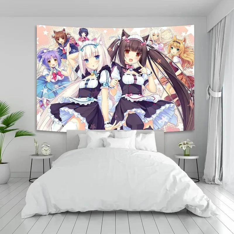 VIKAMA Nekopara Chocola And Vanilla Tapestry Cat Girl Maid Design Perfect for Kawaii Decor Bedroom Wall Styling