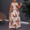 YYFS Women's Fashion Summer Spring Feather Print Sleeveless O-Neck High Waist Casual Dresses