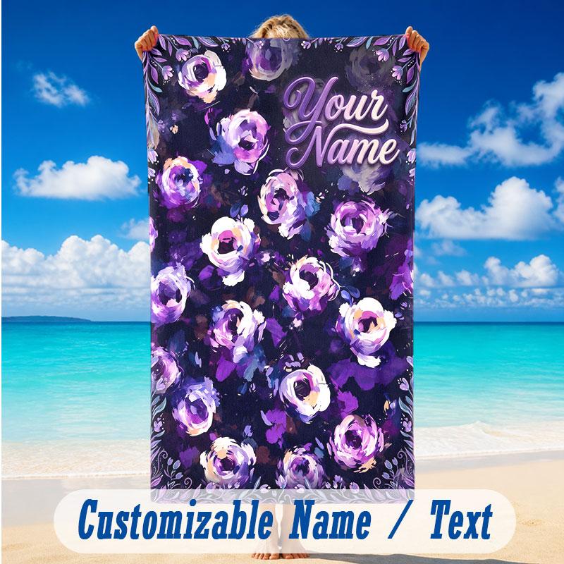 Floral Garden Theme Beach Towel Personalized Custom Name & Text Soft Quick Dry Beach Towel for Swimming Travel