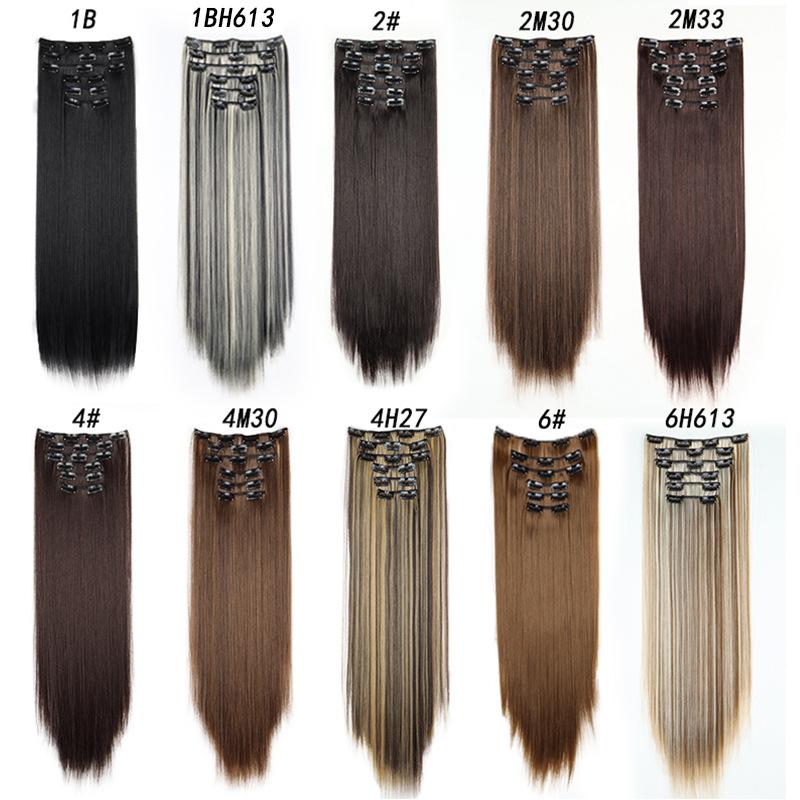 6PC Clip in Hair Extensions 24" Straight Long Extensions for Women Synthetic Hairpiece Highlight
