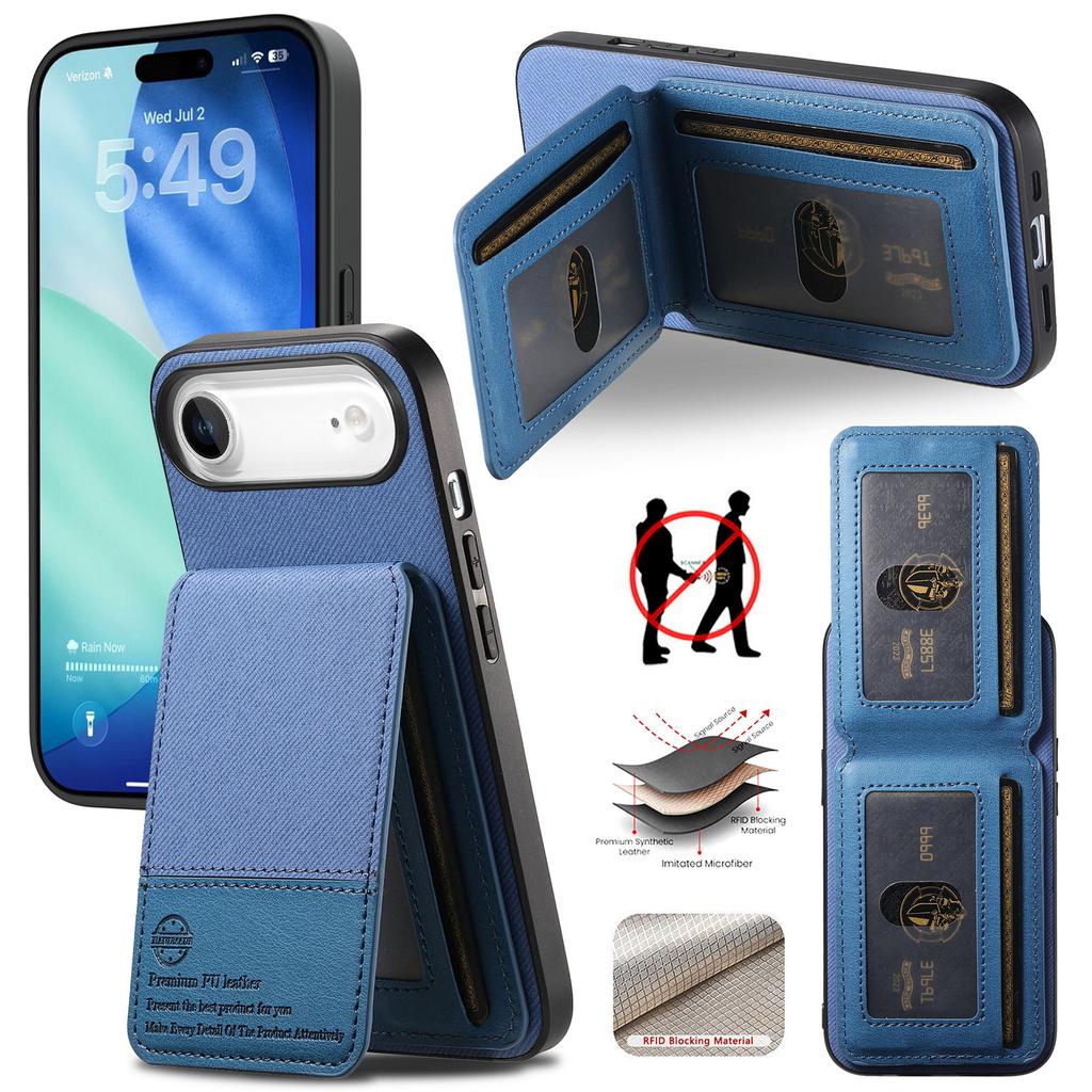 For iPhone Air Case Cloth Texture Leather+PC+TPU RFID Blocking Phone Cover with Card Holder