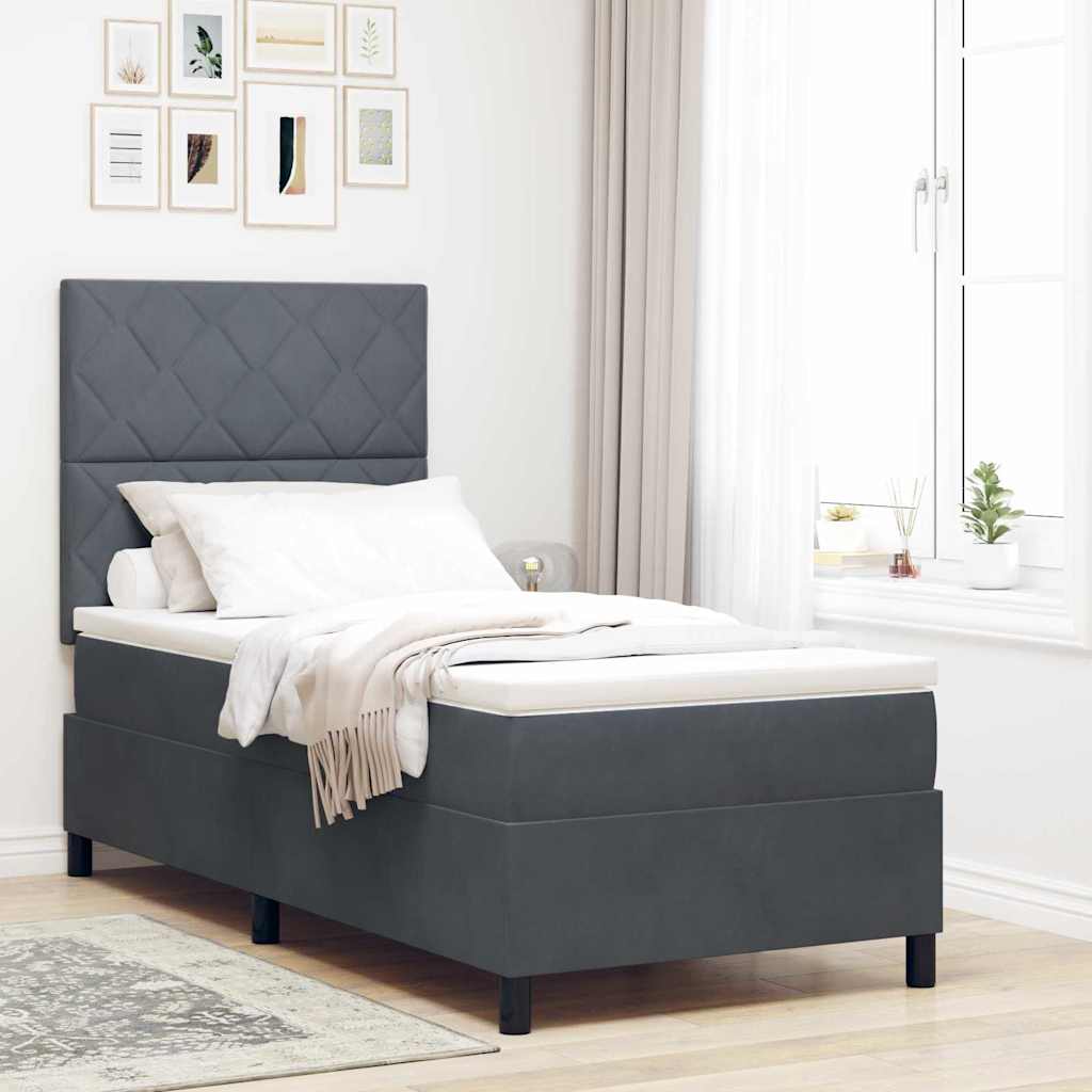 LED Boxspring Bed with Headboard Dark Grey 100 X 200 Cm Velvet