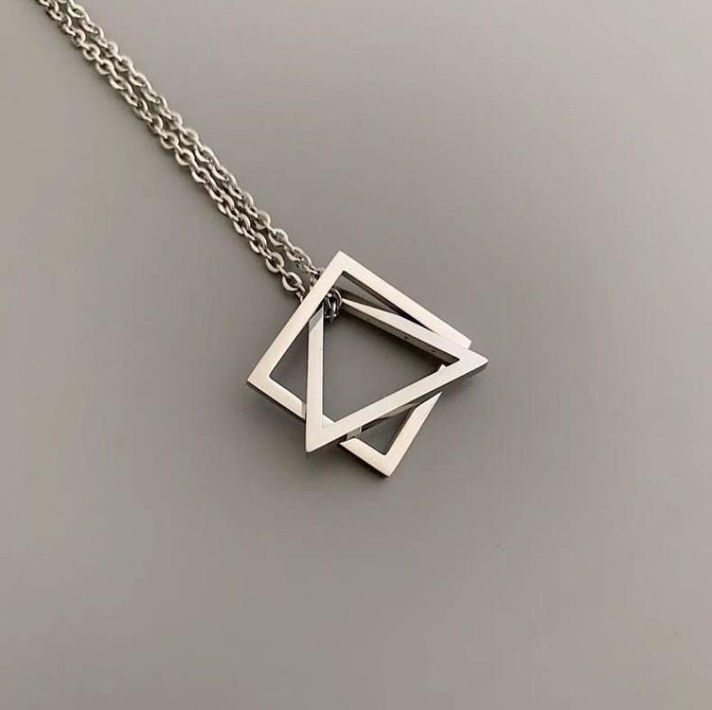 Girls Fashion Simple Space Geometry Necklace Triangle Square Pendant Personality Street Hip Hop Student Couple Creative Gift
