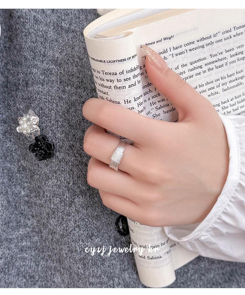 Cui Yan S925 Sterling Silver Multi-layer Korean Line Ring - Women's European American Fashion Simple Band
