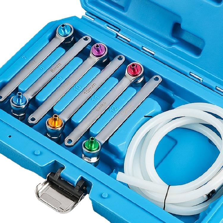 Grade Brake Bleeder Tool Set 7 12mm 12 Point Wrench Anti Backflow Valves And Extended Silicone Hose Included