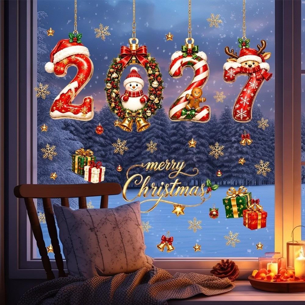 Static Cling 2027 Window Sticker PVC New Year Decorative Sticker Gifts Glass Window Cling  New Year