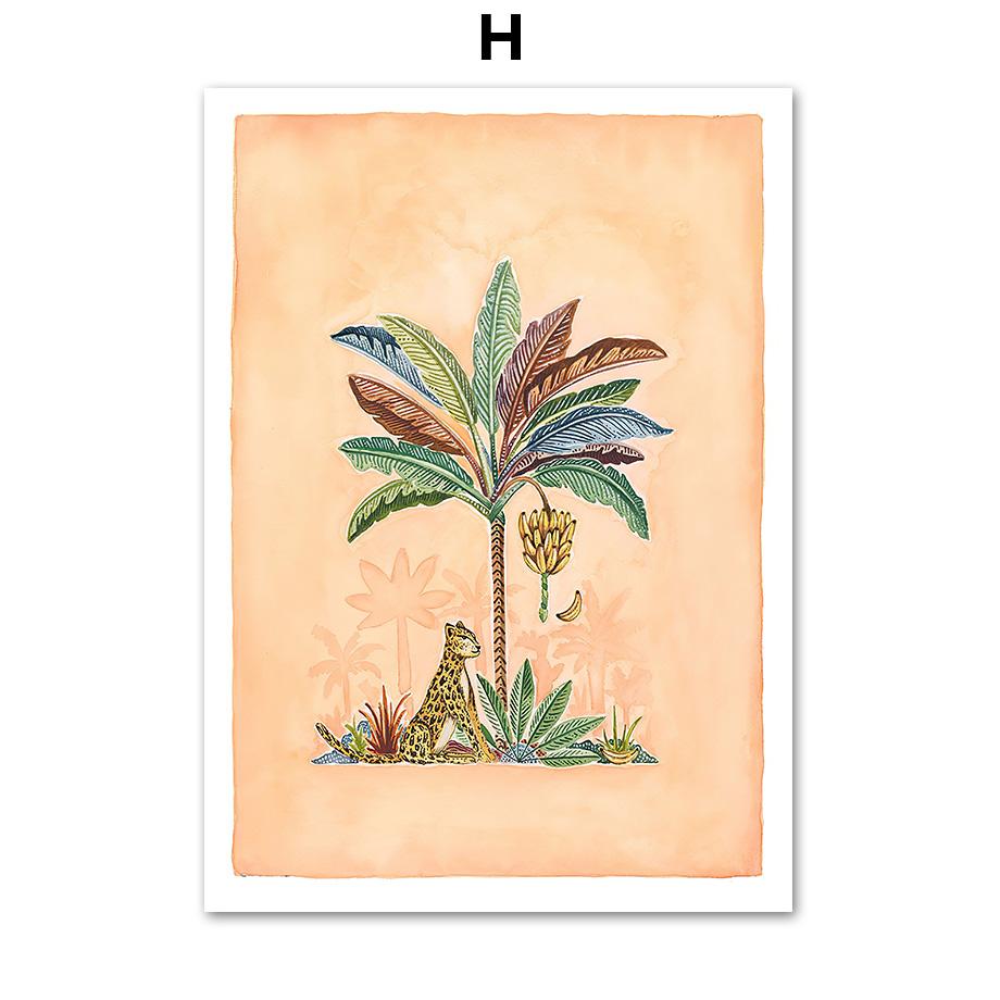 Boho Sun Cactus Banana Tree Women Leopard Wall Art Canvas Painting Nordic Posters And Prints Wall Pictures For Living Room Decor