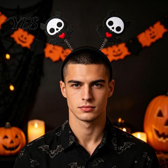Comfortable Spooky Headband Halloween for Kids Adults, Glitter Pumpkin Bat Ghost Eye-catching Skull Hair Accessories Cosplay Dress Up Party