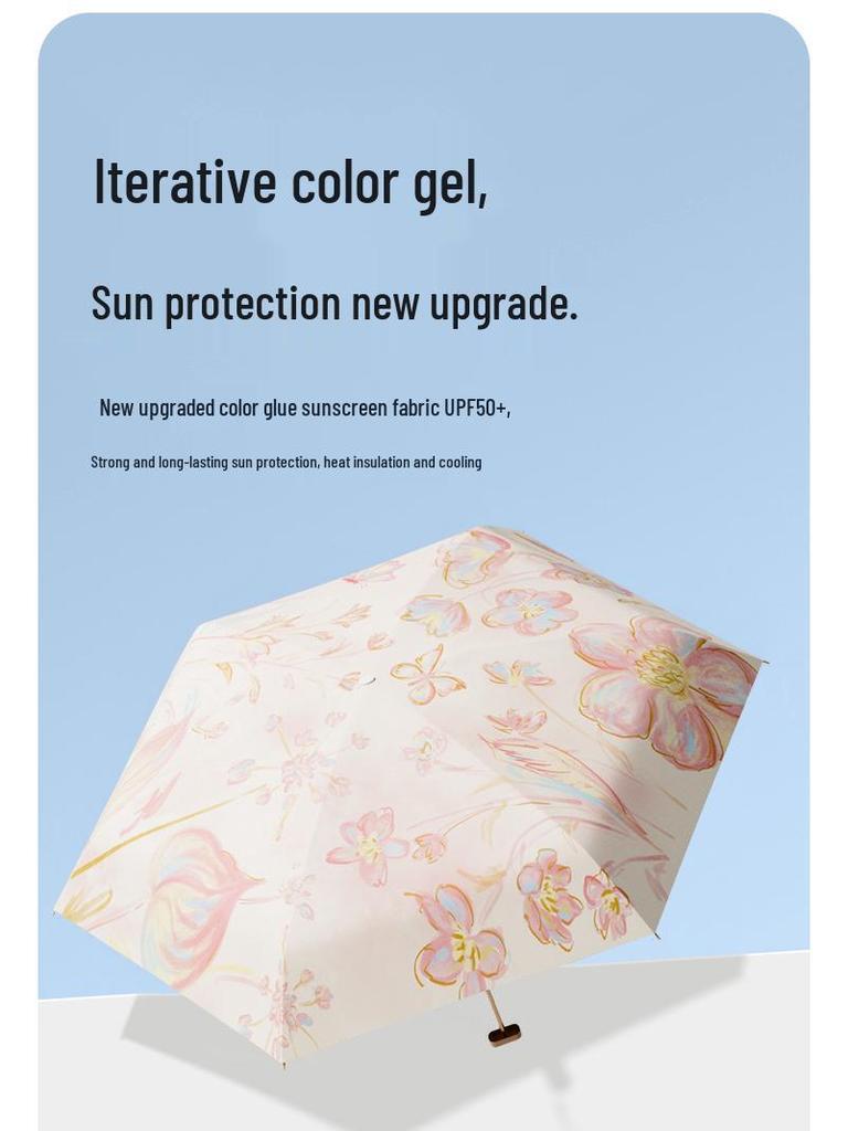 Compact Women's Mini Folding Sun and Rain Umbrella - UV Protection, Dual-Use with Color Glue.