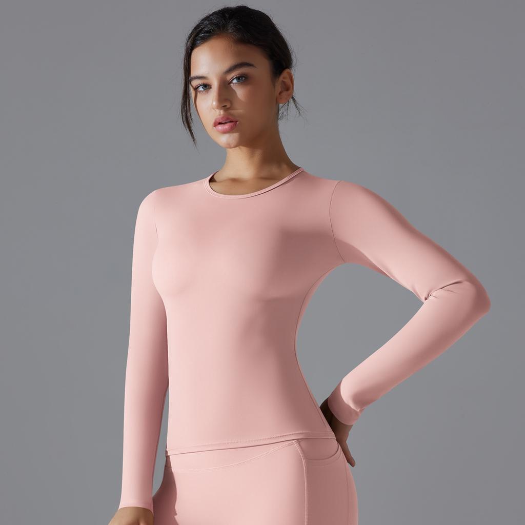 Auroth Long Sleeve Yoga Top Gym Sports Shirts Women Solid Color Running Shirts Slim Stretch Fitness Top