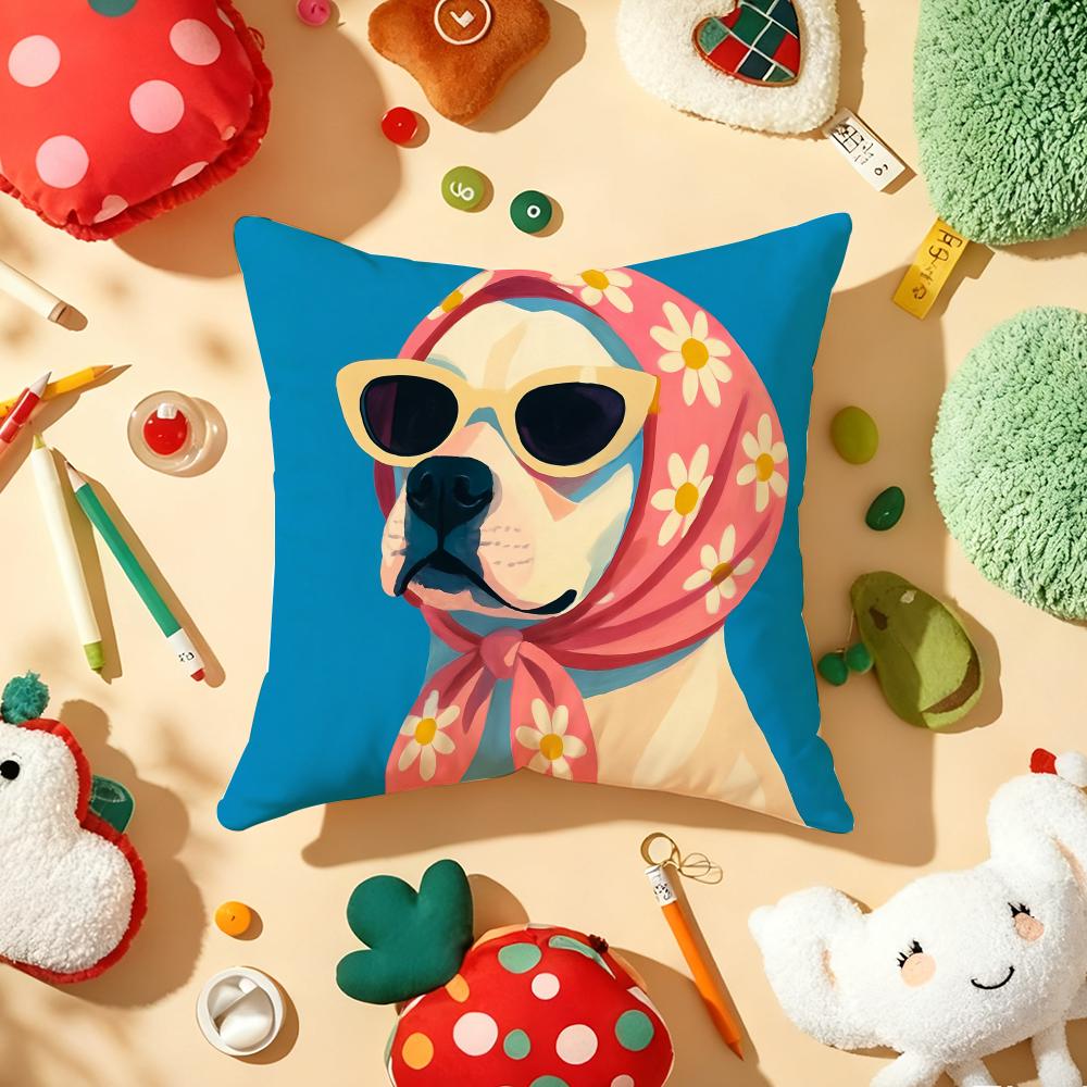 Dog Wearing A Hat Cushion Cover Plush Fabric Soft Double-Sided Printed Sofa Warm Winter Home Child Gift Pillow Case