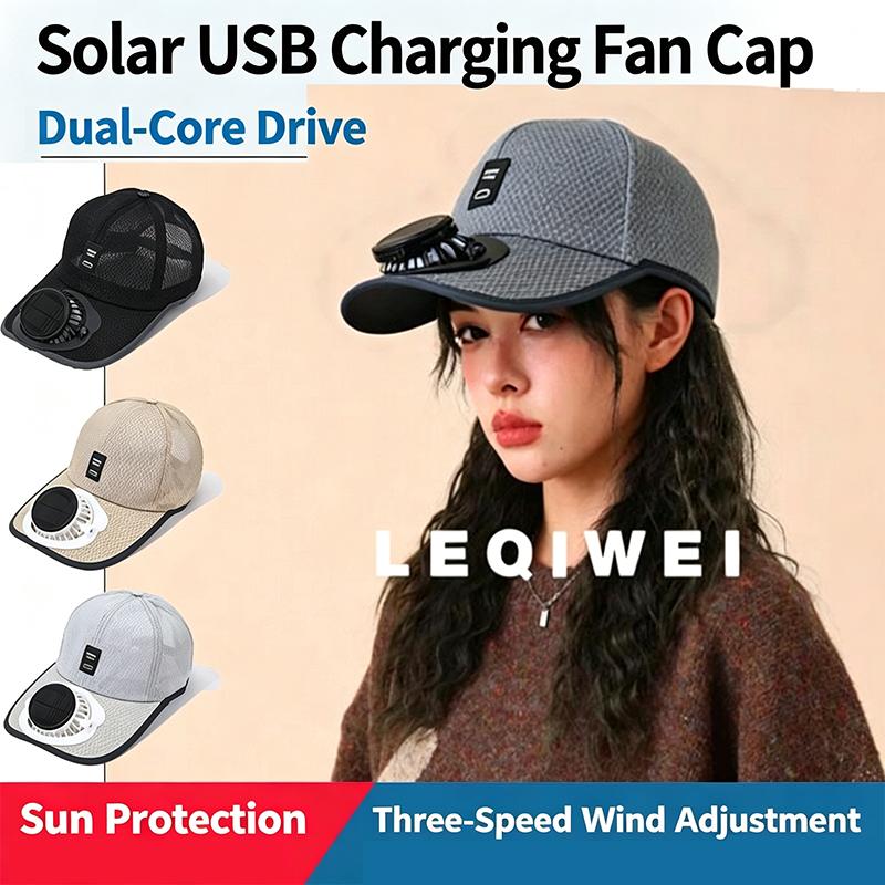 Solar Powered Cooling Fan Cap USB Rechargeable Anti-UV Breathable Sun Hat for Summer Outdoor Sport Travel Daily Use