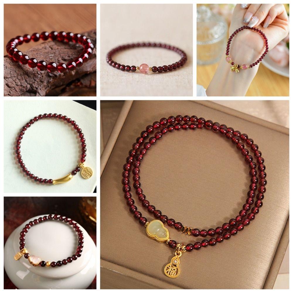 

Fish Red Beaded Bracelet Calabash Beads Bangles Vintage Lucky Pendant Bracelet Gift Pink Bead