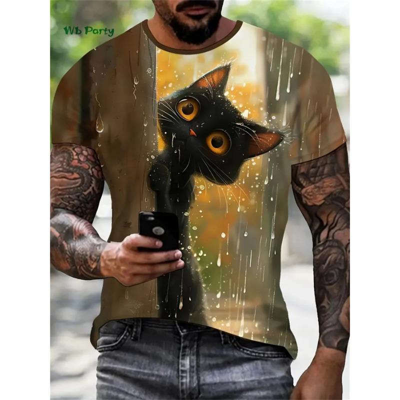 

Милые футболки с принтом кошек для мужчин, повседневная футболка с коротким рукавом, мужские топы с круглым вырезом, футболка с 3D-принтом, летняя мужская одежда, рубашка 6xl