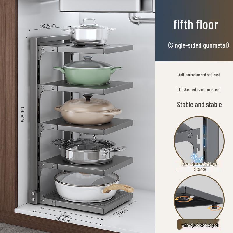 Flerlagrigt köksförvaringsställ för bänkskivor och under diskbänken - Organisera kastruller och stekpannor