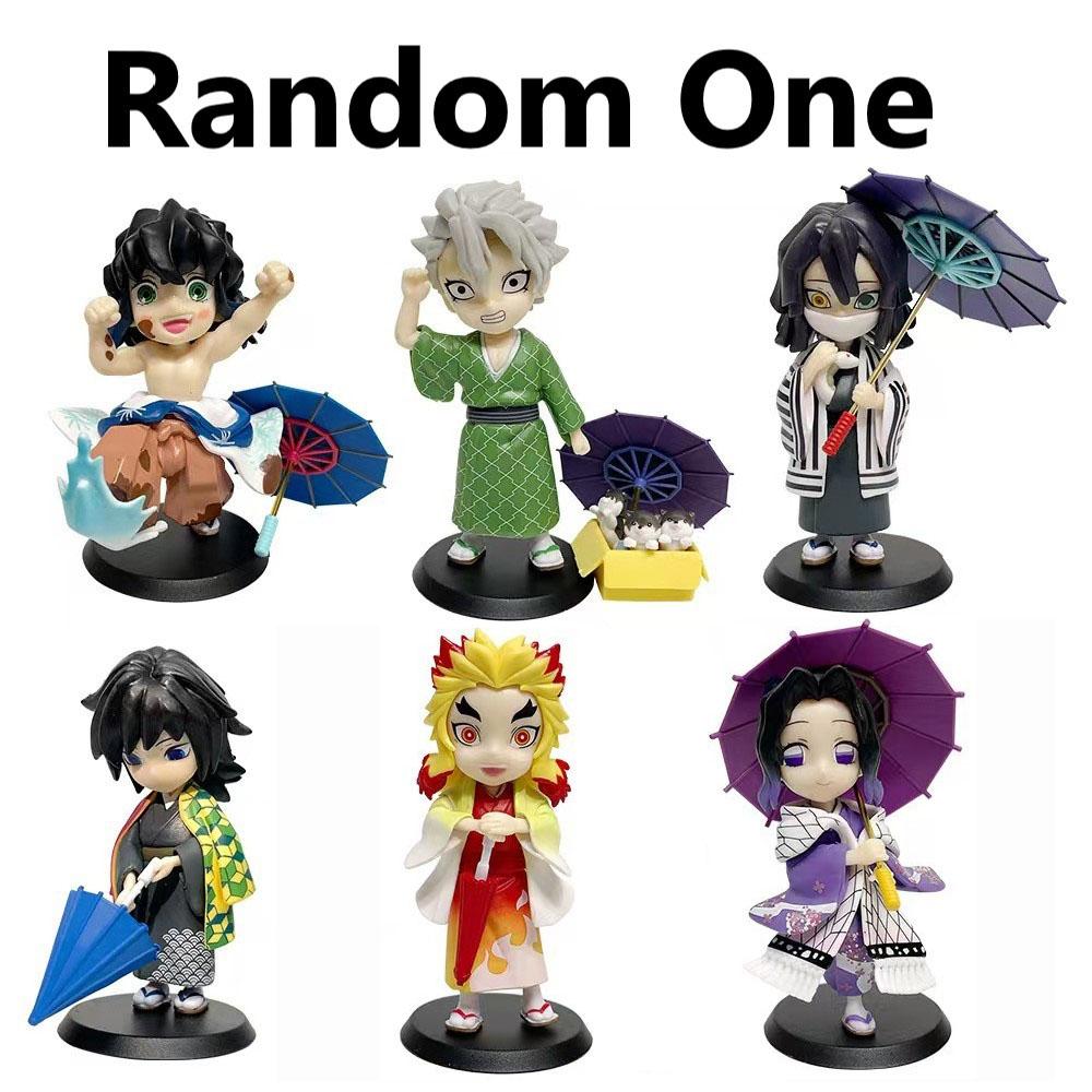 Anime Demon Slayer Summer Festival Yukata Figure Kimetsu No Yaiba Collectible Model With Umbrella PVC Statue Toys Gift for Fans