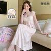 Silkworm Silk with Chest Pad Ice Silk Nightdress Women's Summer Sexy Lace Suspender Long Dress Large Size Waist and Thin Home