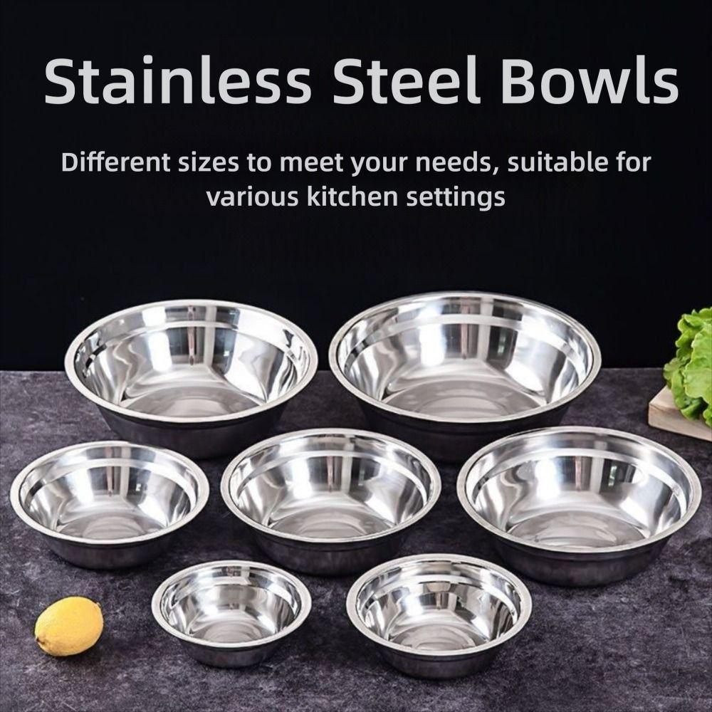 New Round Stainless Steel Bowls Thicken Multiple Sizes Soup Bowl Washing Fruit Bowl