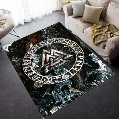 Rechteckiger Teppich mit Wikinger-Logo, nordische Mythologie, Symbole, Schlafzimmer, Wohnzimmer, Teppich für Heimdekoration, Fußmatten, Teppich