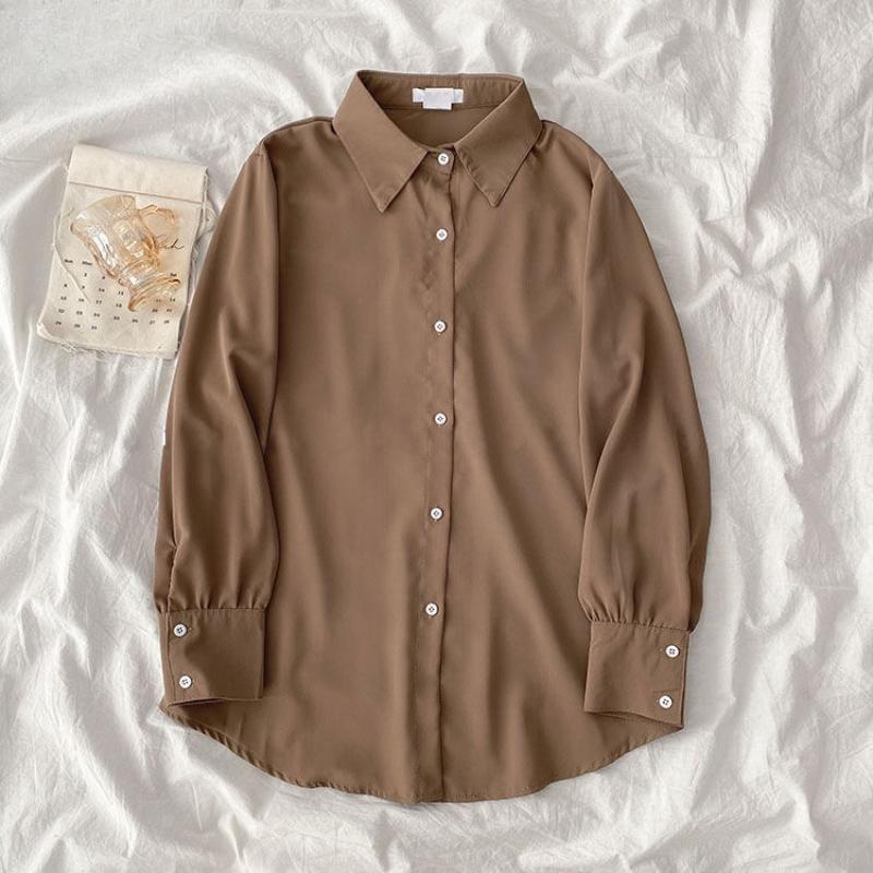 Chiffon Shirt Women Classic Retro Korean Office Lady Elegant Oversized Casual Tops