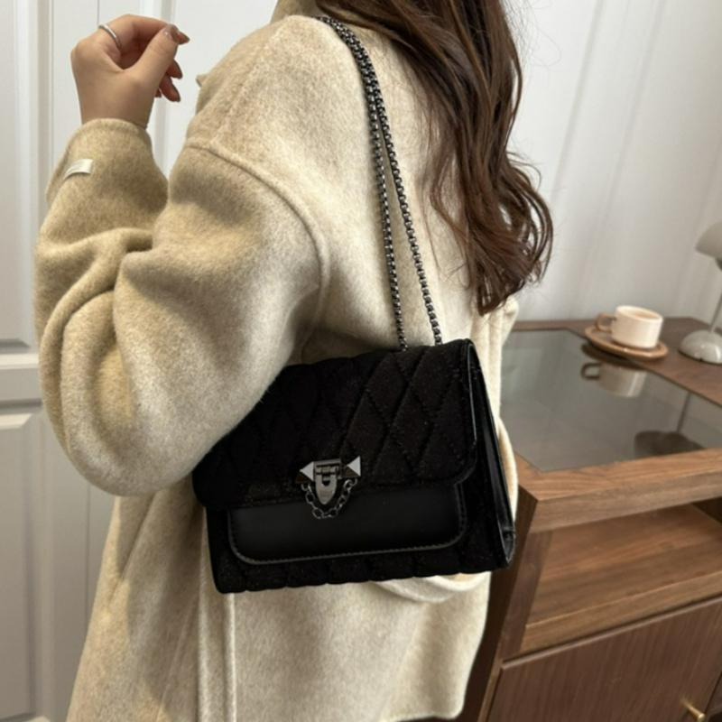 New Velvet Commuting Crossbody Bag Women Fashi Chain Strap Square Shoulder Bag Comfortable and Texture Versatile Chain Bag