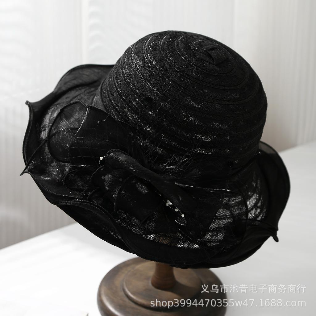 Celebrity temperament lace flower sun hat children summer outing outdoor sun protection bucket hat French elegant top hat