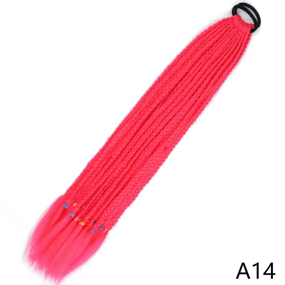 XINRAN Synthetic Long Straight Braids Hair With Rubber Bands Rainbow Braided Ponytail For Women And Girls Cosplay Party Accessories