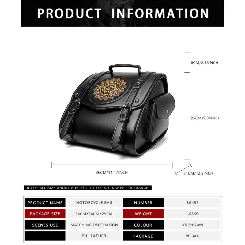 Retro Punk Motorcycle Seat Bag Strong PU Leather Waterproof Tool Storage Easy Mount Side Bag for Bike Riding