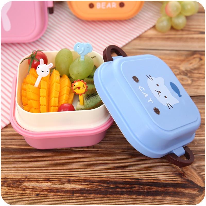 2 Layer Cartoon Animal Plastic Sunn Bento Lunch Box Piknik Frukt Mat Container Oppbevaringsboks