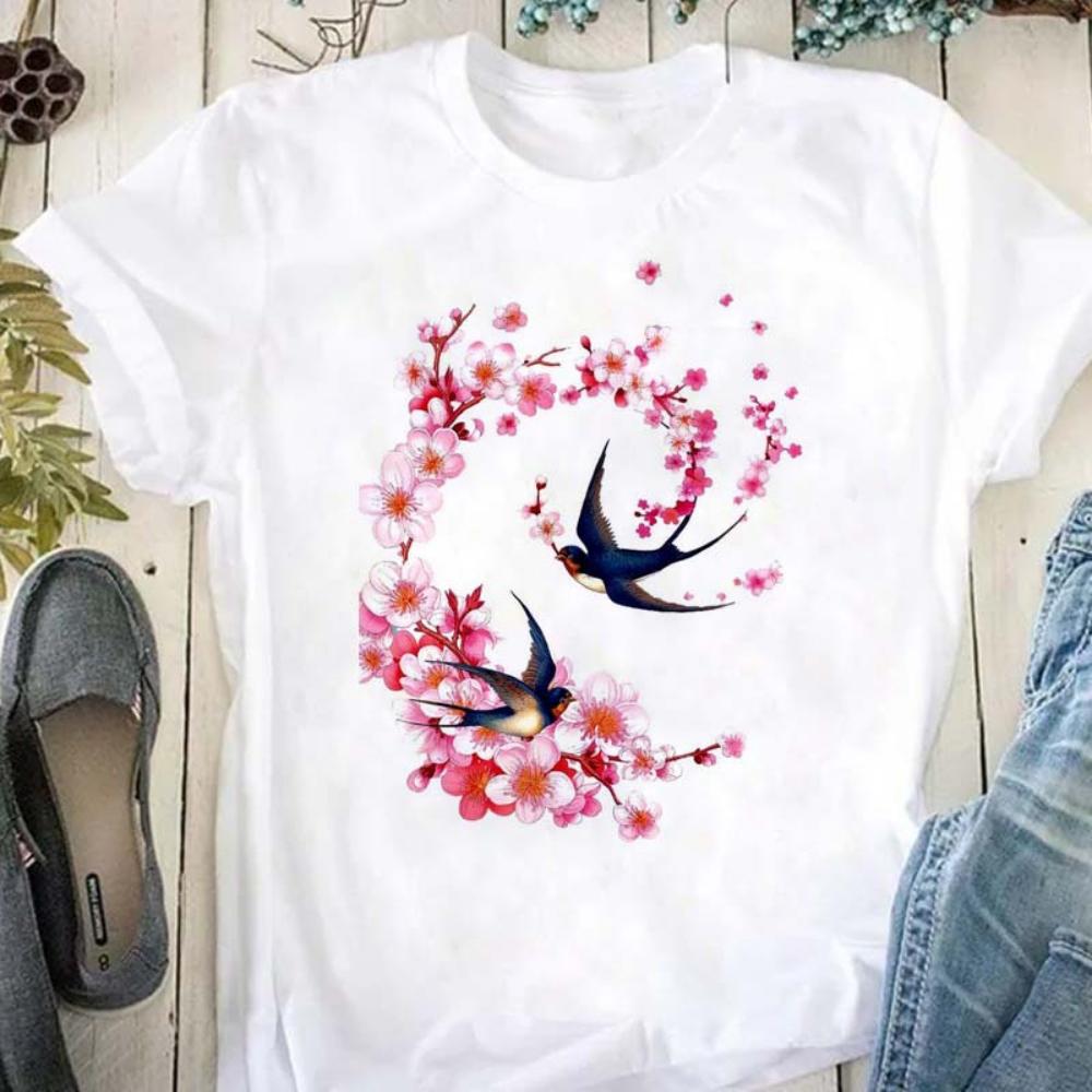 Butterfly Flower Tree Tshirt Womens Tshirt Heart Shape Loose Tshirt Durable Casual Tshirt Daily Travel Streetwear Fashion S