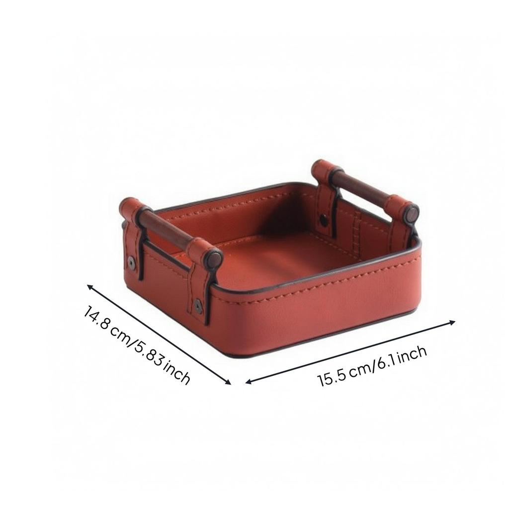 Small Storage Compact Tray with Wooden Handles Sturdy for Bedside Table, Closet Shelf,