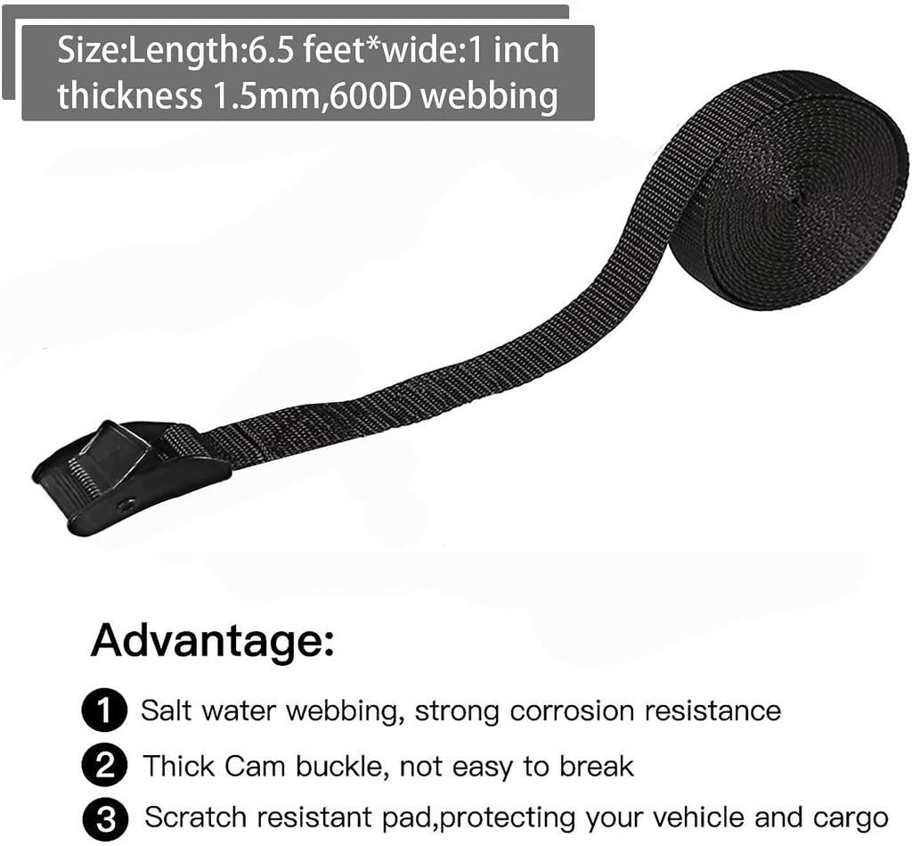 4 Pack Adjustable Heavy Duty Tie Down Straps with Quick Secure Cam Buckles for Cargo Trucks Trailers Moving Loads Black