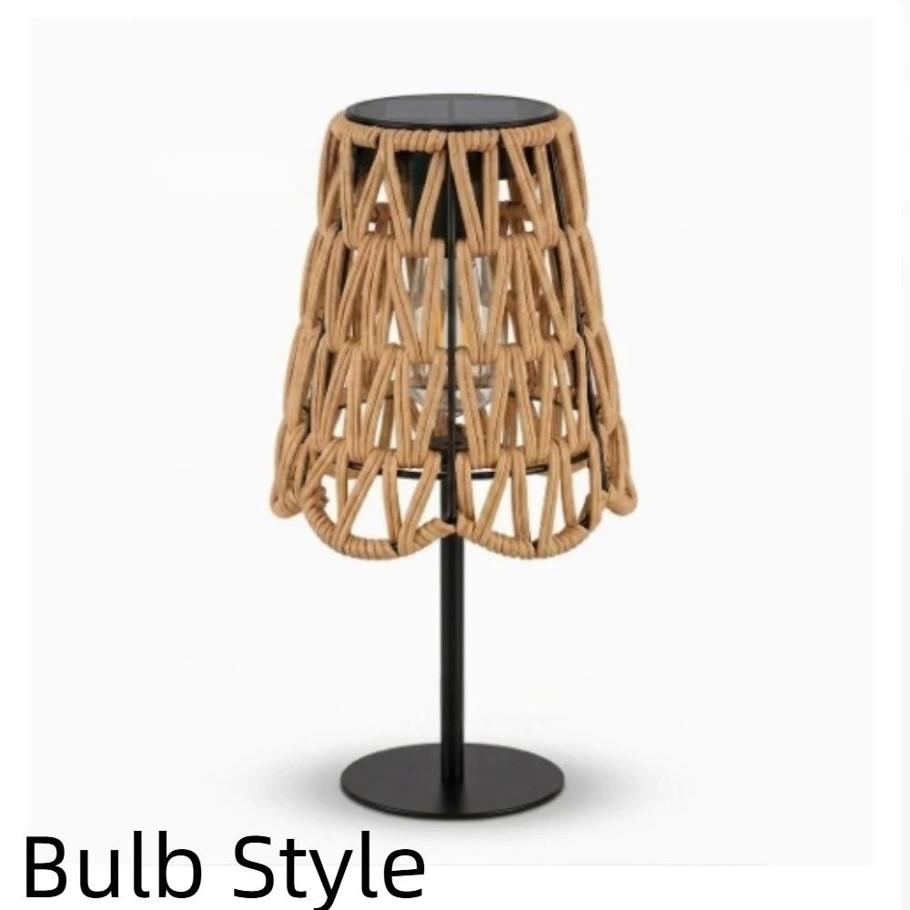 Metal Frame Solar Table Lamp Imitation Rattan Decorative Lantern Floor lamp with skirt Patio