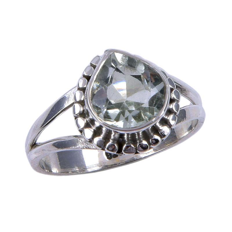Natural Green Amethyst Gemstone 925 Solid Sterling Silver Gift Ring S.7.5 P3I61