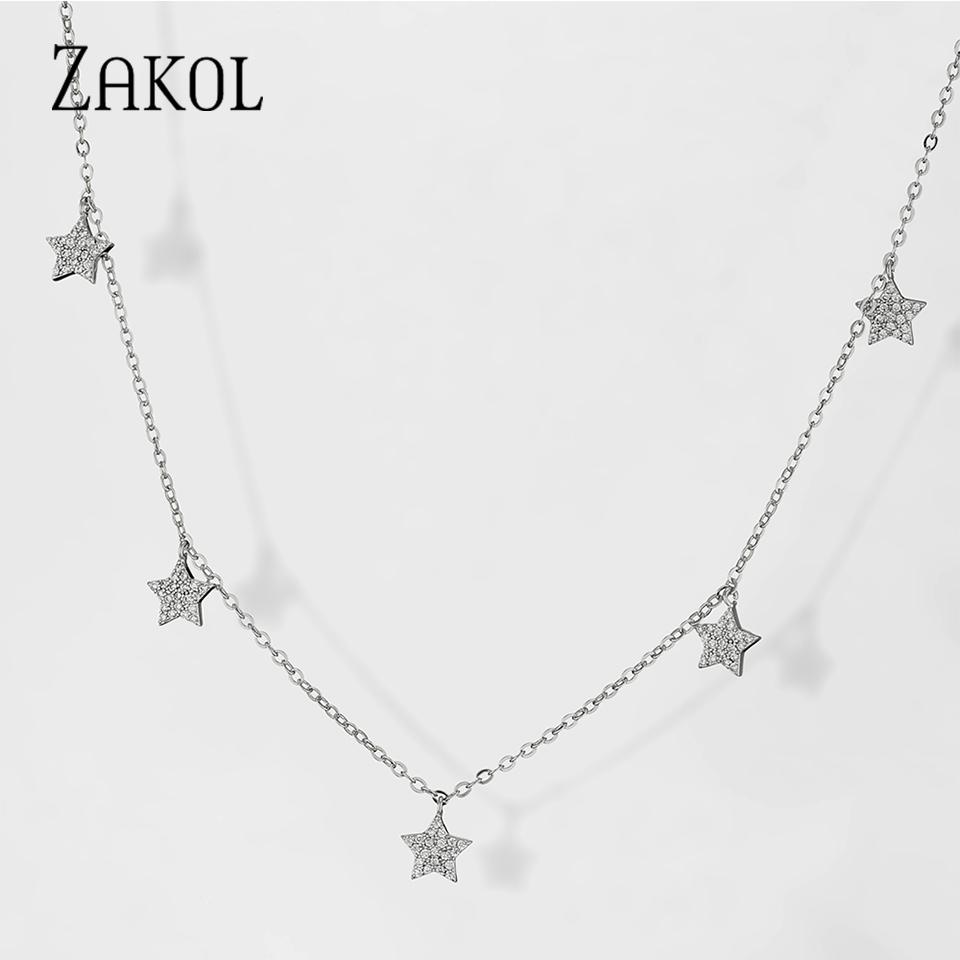 ZAKOL Korean Fashion Leaf Water Drop Choker Necklaces for Women AAA Cubic Zirconia Thin Chain Necklace Jewelry
